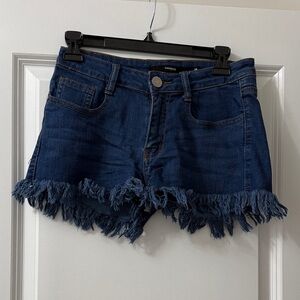 Harper Dark Blue Denim Frayed Hem Shorts